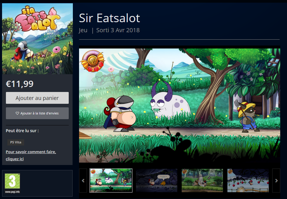 Playstation Store page for Sir Eatsalot